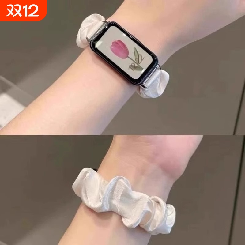 适用华为手环10表带9手表8荣耀7大肠发圈腕带智能watch七八九代夏天新款运动替换带nfc女雪纺冰丝头绳配件