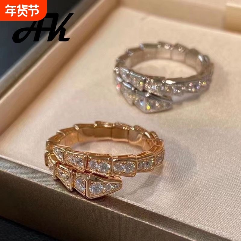 蛇形戒指女莫桑钻蛇骨指环食指精工求婚戒时尚首饰新款潮黄金