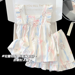 女童睡衣2026夏季新款吊带背心薄款短裤女孩公主风儿童家居服套装