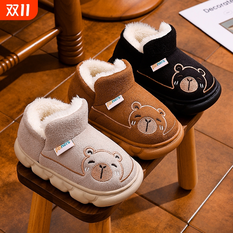 冬季儿童棉鞋加绒加厚棉靴宝宝毛毛鞋卡通软底防滑男女童保暖鞋