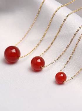 红玛瑙路路通单颗转运珠吊坠项链女士本命年相思豆玉髓新年锁骨链