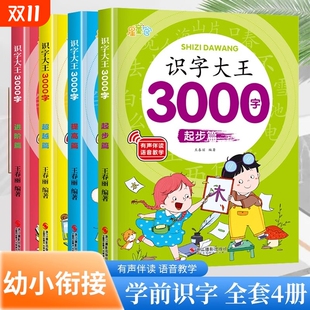 识字大王3000字识字书幼儿认字启蒙卡片识字卡字幼儿园神器儿童宝宝看图学字全套早教书绘本学前全4册游戏聪明格训练造句