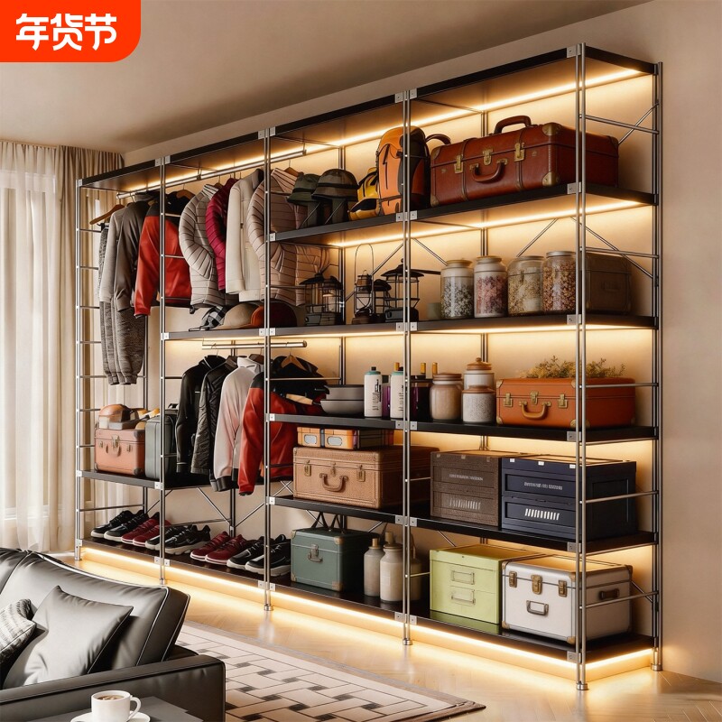 货架衣柜置物架家用衣帽间展示架靠墙多层木质陈列架仓库承重