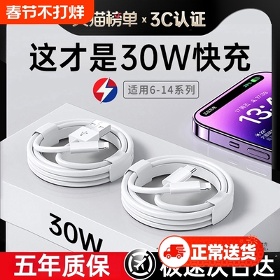 【原配30W快充】快充数据线适用苹果14iPhone13/12proMax11充电线器手机XS/XR/8p加长iPad平板6s2米7plus柚狮