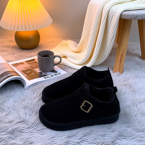 平底加绒保暖勃肯鞋毛毛棉鞋女2025新款冬季雪地靴豆豆鞋毛绒黑色