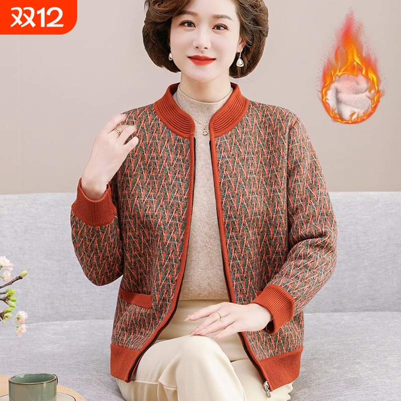 妈妈秋冬加厚长袖毛衣外套