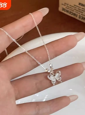银色蝴蝶结项链女|120人收藏