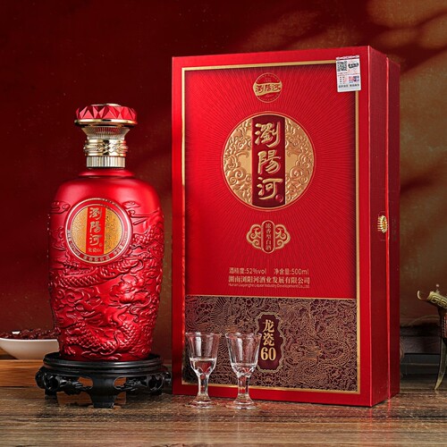 浏阳河酒龙瓷60浓香型白酒一箱52度500ml*6瓶传统古法送礼聚会