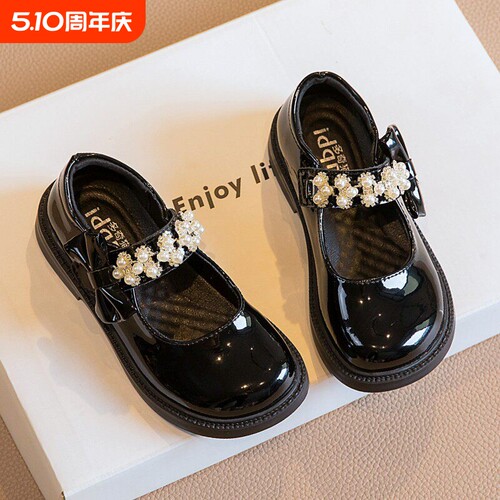 女童皮鞋黑色软底公主鞋