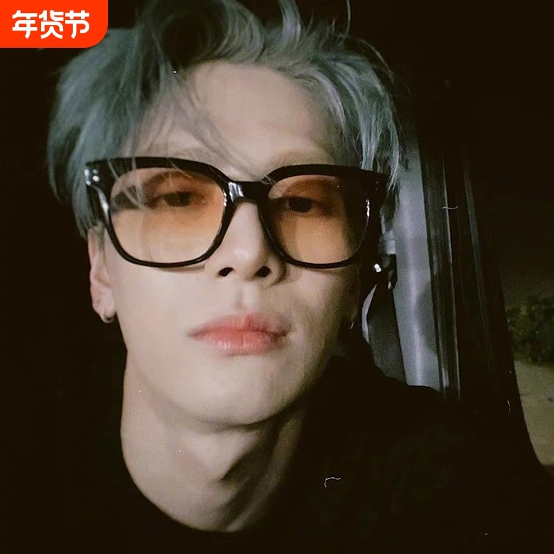 王嘉尔墨镜高级感日落红眼镜大框大脸近视可配度数茶色太阳镜男女