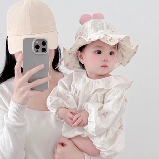 女宝宝帽子春秋薄款甜美蝴蝶结渔夫帽女童小月龄遮阳可调节盆帽夏