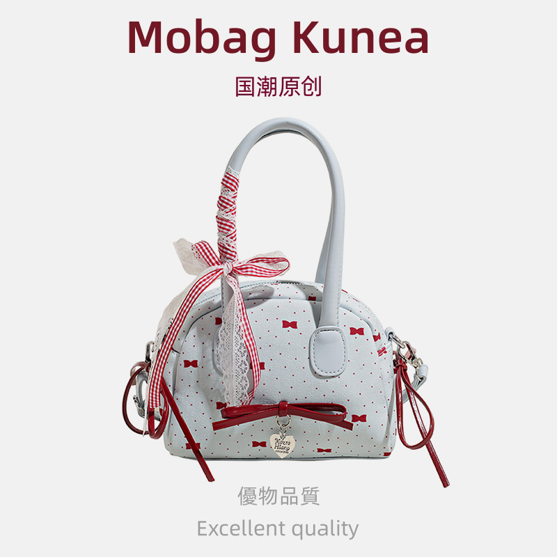 MOBAG&KUENA蓝色波点蝴蝶结手提包2025新款小众手提斜