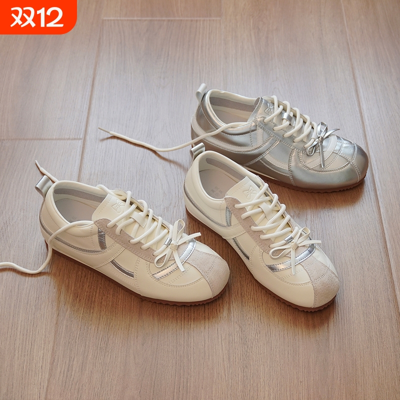 银色德训鞋女款2025新款夏秋爆款休闲运动板鞋轻便小白鞋阿甘鞋子