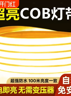 led220v自粘灯带户外防水超亮线形灯家用客厅吊顶氛围灯COB软灯条
