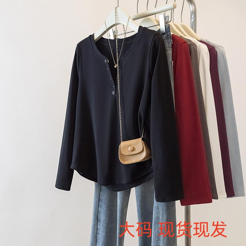 大码胖妹妹纯棉2025新款长袖T恤女春秋季显瘦内搭上衣遮肚打底衫