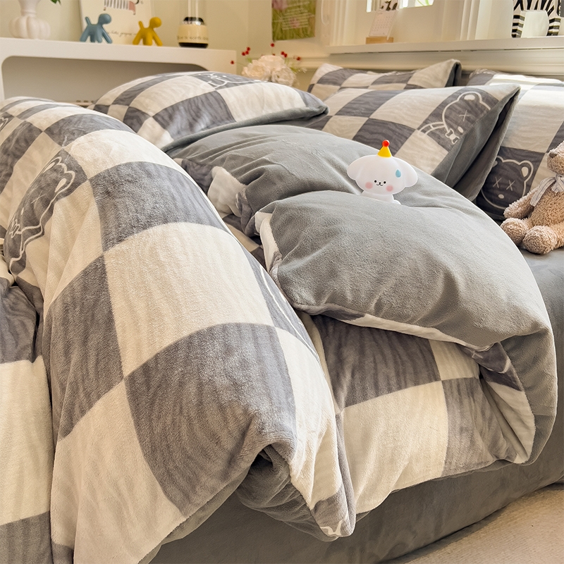 牛奶绒床上四件套冬天季加绒加厚双面珊瑚绒被套法兰绒床单三件套