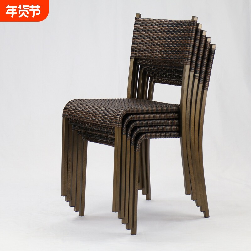 现代简约餐厅餐椅铁合金靠背可堆叠塑料藤椅家用经济型藤编