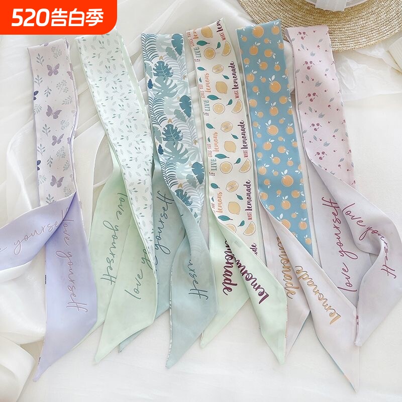 清新夏季双面字母小丝巾发带丝带绑发水果飘带绑包绑头发扎发领巾