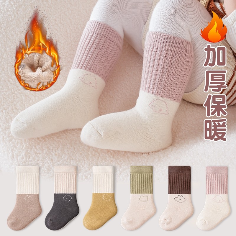 新生婴儿儿袜子0一3月秋冬款中筒袜纯棉冬季加厚宝宝长筒6一12月