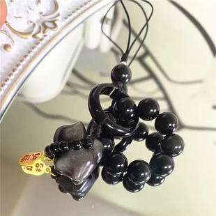 2025春夏新款 复古转运手机链 水晶银耀石招财猫吊坠女新中式