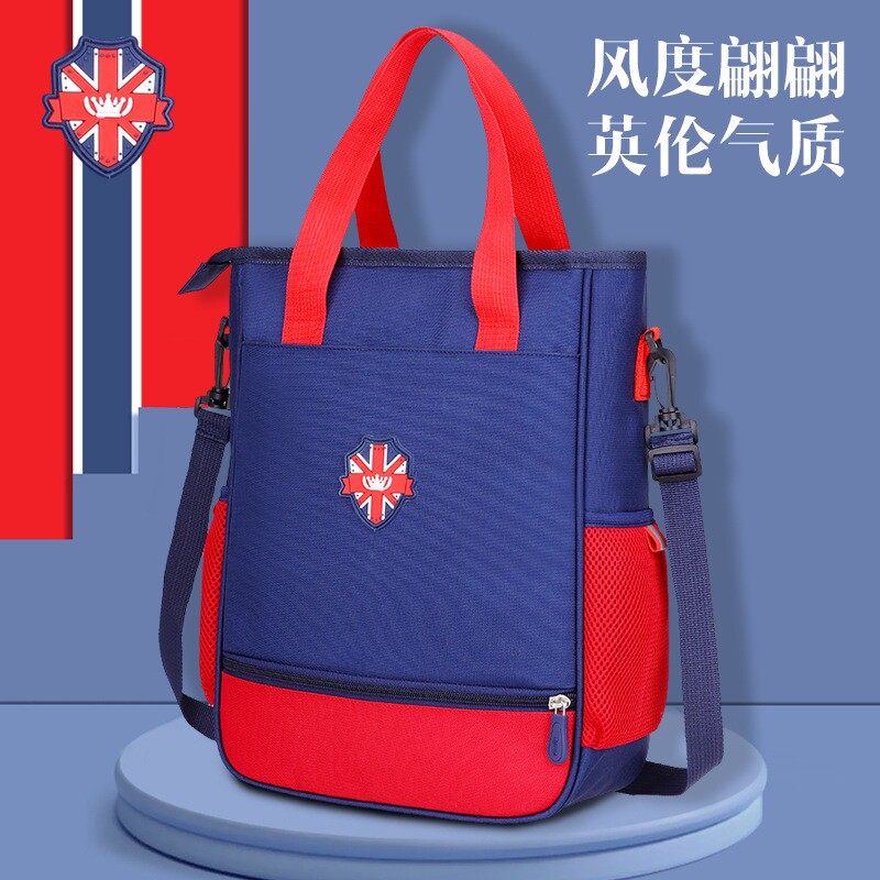 新款英伦手提袋小学生拎书袋男女孩补习袋韩版儿童防水轻便大容量学生补习包培训班书包补课包手提斜跨上学