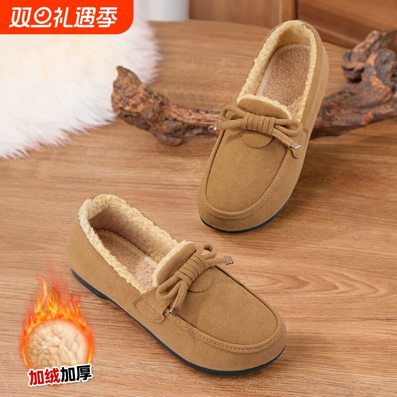 秋冬季新款豆豆鞋女加绒保暖休闲鞋平底懒人鞋毛毛鞋一脚蹬女棉鞋