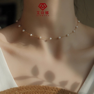 天然淡水珍珠18k金满天星项链baby珠锁骨链叠戴淑女风颈链choker