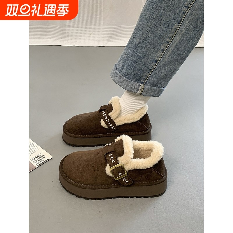 厚底加绒勃肯鞋女2025冬季毛毛雪地靴豆豆鞋保暖棉鞋鞋子防滑防水
