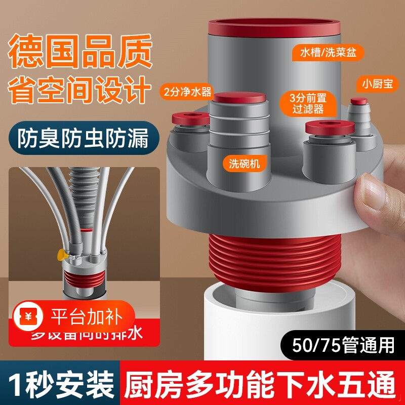 厨房下水道集成排水硅胶防臭五通水槽地漏三通防臭塞下水器密封塞