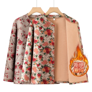 中老年妈妈秋冬德绒衬衫外套老太太加绒保暖上衣奶奶大码衣服开衫
