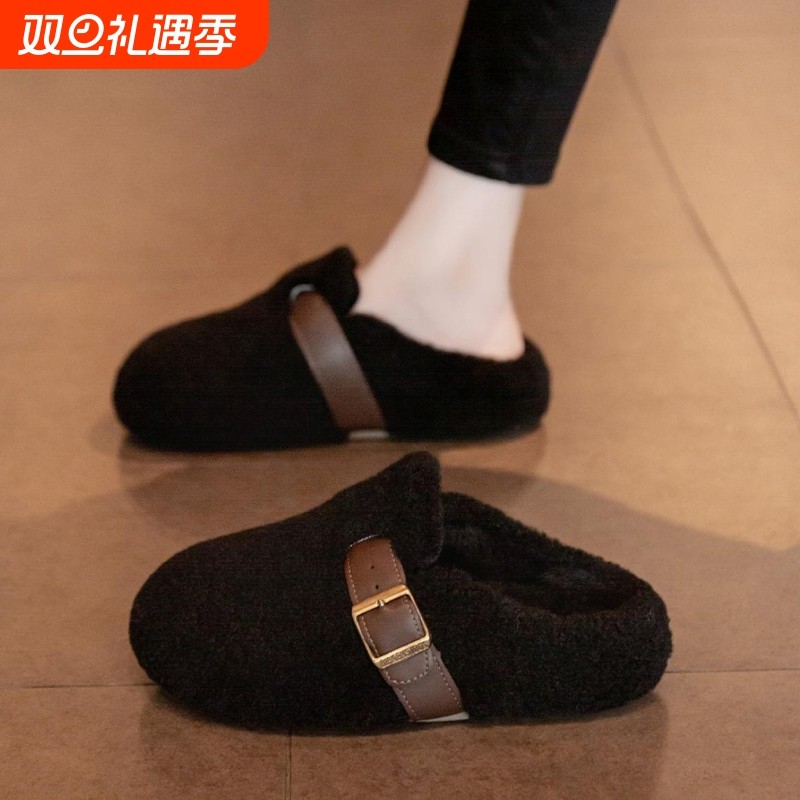 毛毛拖鞋棉拖鞋女2025新款秋冬外穿加绒雪地靴包头半拖鞋网红洋气