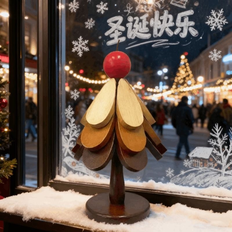 木制圣诞树隔热垫餐桌高级感摆件创意实木防烫锅垫折叠杯垫碗垫