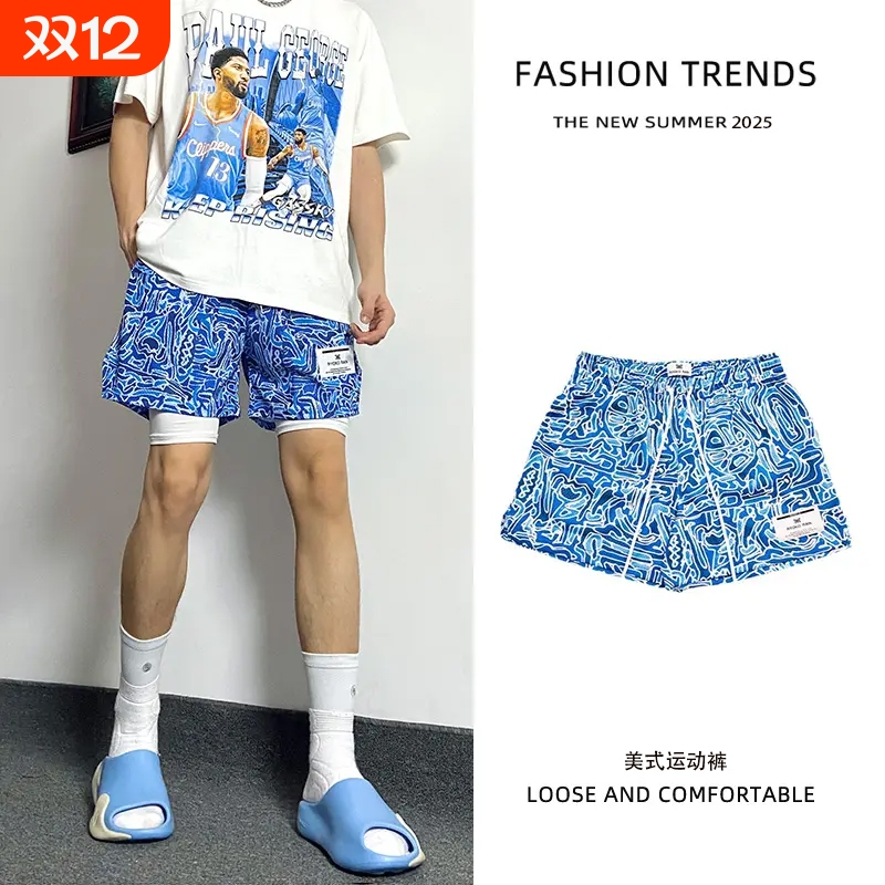 爆美式涂鸦复古短裤夏季