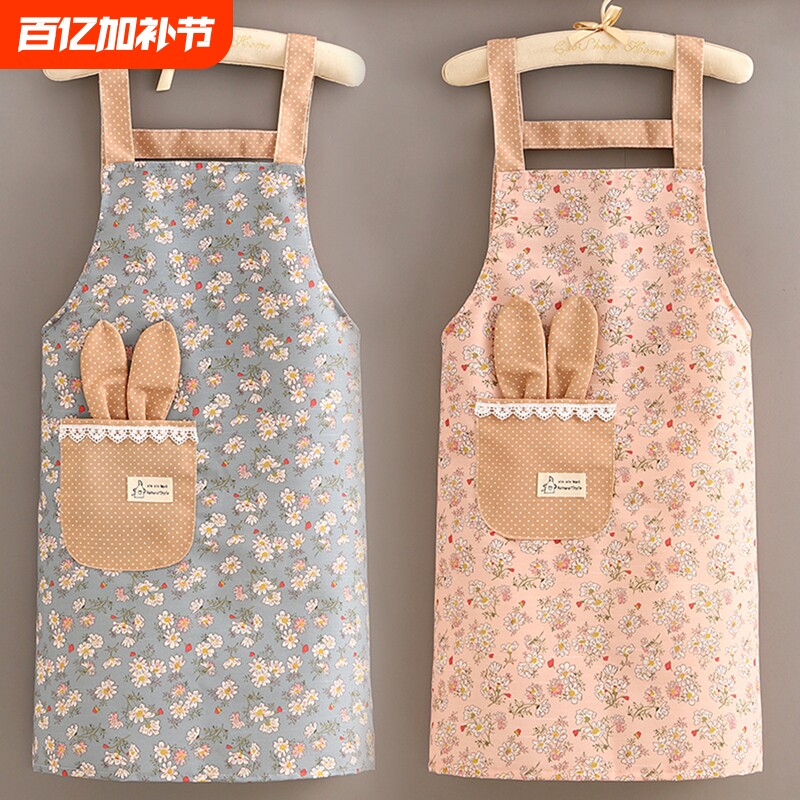 韩版长袖帆布围裙女家用厨房做饭罩衣防污透气餐饮工作服大人围腰