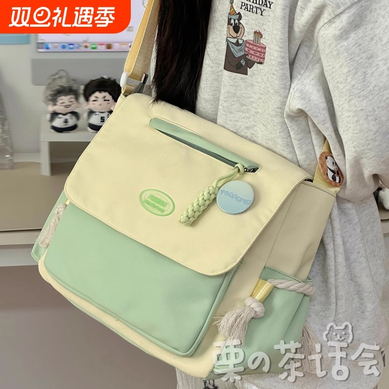 茶话会日系复古斜挎包包女上课休闲单肩包背包学生大容量邮差包男
