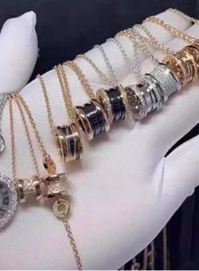 小蛮腰项链弹簧镶钻项链男女纯银陶瓷小红人慈善款情侣吊坠玫瑰金