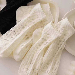 白色花边船袜 夏天网眼袜子女薄款 中筒透气甜美镂空短筒袜夏季