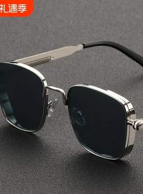 2026新款复古方框蒸汽朋克金属太阳眼镜欧美个性白色墨镜sunglass