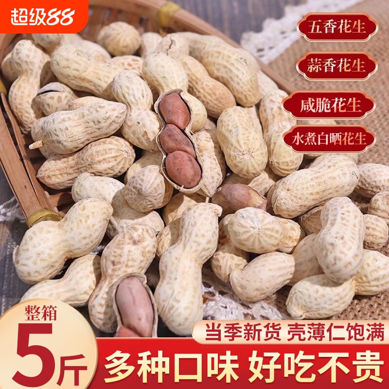 蒜香花生炒熟带壳五香原味喜花生米水煮白晒龙岩花生炒货零食结婚