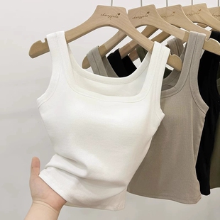 白色吊带背心女内搭带胸垫文胸一体美背外穿夏季 纯棉打底百搭上衣