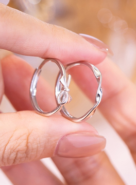 情侣999足银蝴蝶结戒指刻字对戒