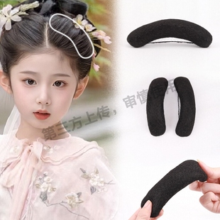 儿童汉服假发包古风盘发发髻秃子乐女古装薄款扁牛角两侧垫发造型