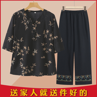 中老年妈妈夏季T恤奶奶上衣休闲