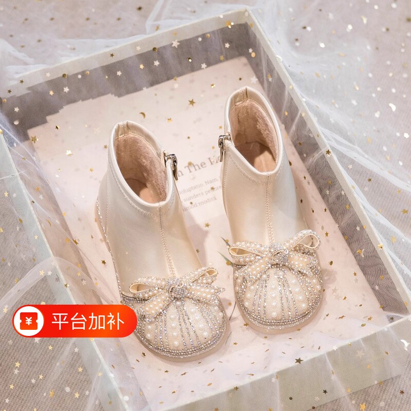 真皮女童靴子宝宝加绒小短靴