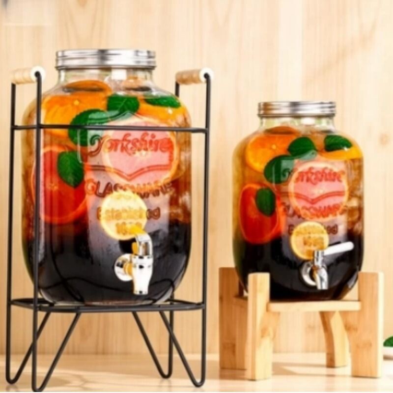 饮料桶带龙头玻璃酒桶夏天摆摊商用自制水果茶冷饮可乐桶容器方形