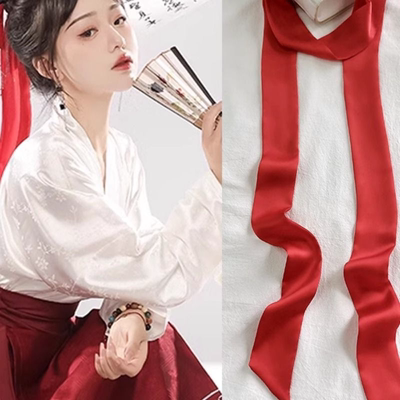 2米超长丝绸缎带小长条窄丝巾女红色编发带头饰丝带飘带领带腰带