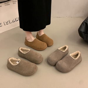 厚底加绒保暖勃肯鞋女2025秋冬新款一脚蹬毛毛鞋单鞋棉鞋手工后跟