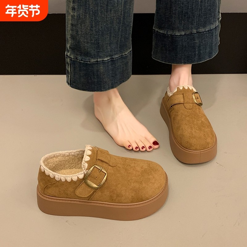 厚底勃肯鞋女雪地靴2025新款秋冬加绒豆豆鞋保暖一脚蹬懒人棉鞋子,女鞋,棉鞋,淘宝优惠券,粉丝福利购,淘宝优惠卷