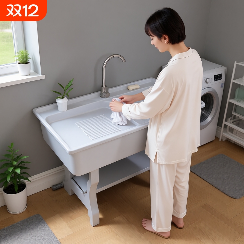 石英石洗衣池洗菜池一体台盆室外洗衣台盆庭院洗手盆双池水槽水池