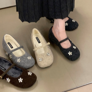 水钻圆头加绒玛丽珍鞋 ocean 内增高单鞋 2025秋冬新款 百搭通勤 one